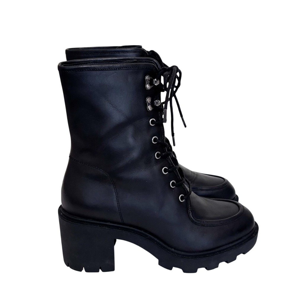 J. Crew Womens Combat Lug Sole Boot 6.5 Black Leather Lace Up Chunky Block Heel